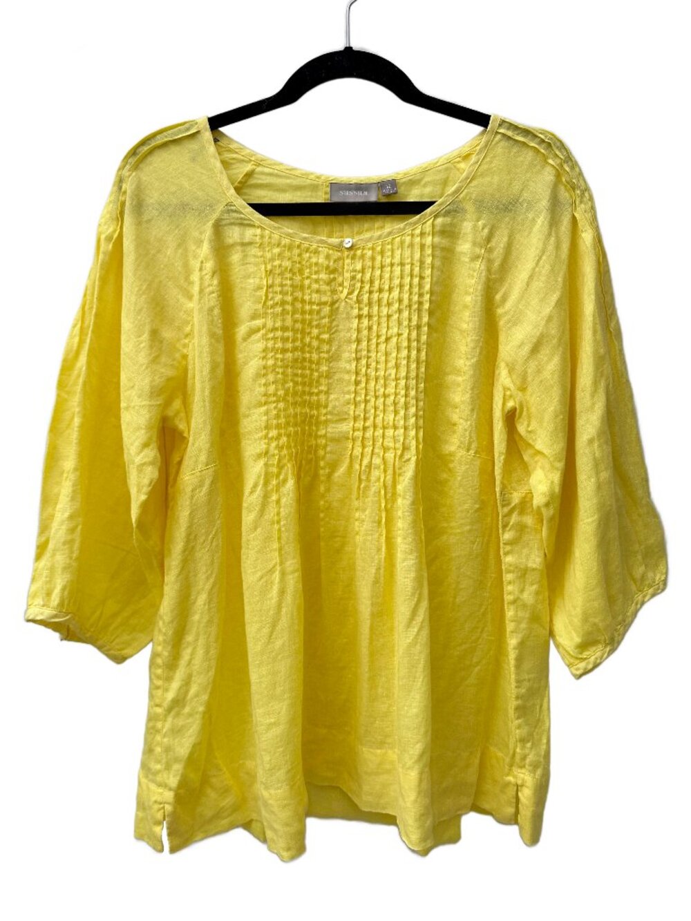 Sussan 100% Linen Yellow Pintuck Peasant Blouse Boho Coastal Sz 12 / M